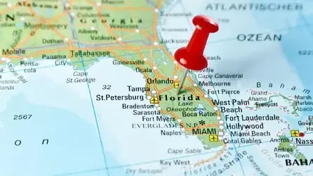 A map of Florida Marking Orlando, FL