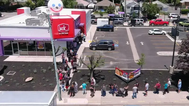 Jack in the Box Grand Opening with Long Lines of Guests