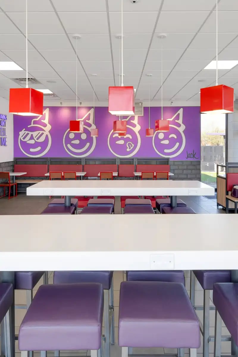 CRAVED interior dining room looking toward the emoji mural wall