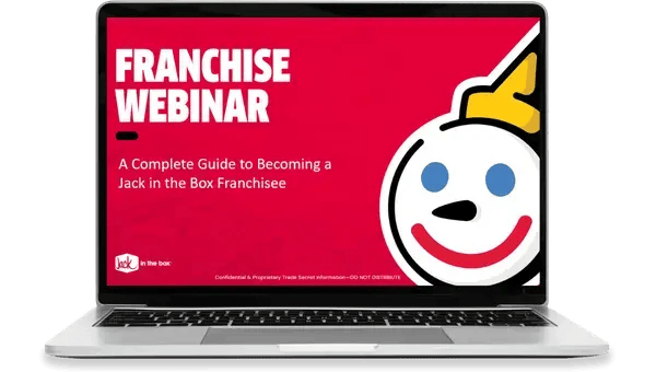 A Laptop with the Title Slide of the Jack in the Box Franchise Webinar Presentation
