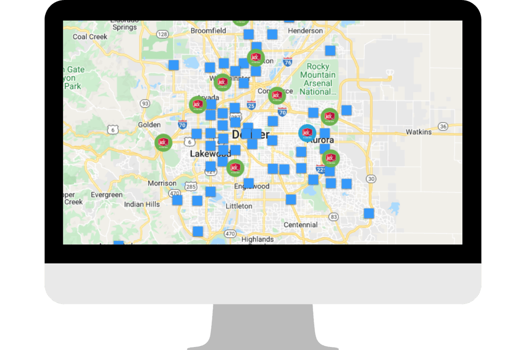 Jack in the Box Market Points Map Computer Screen