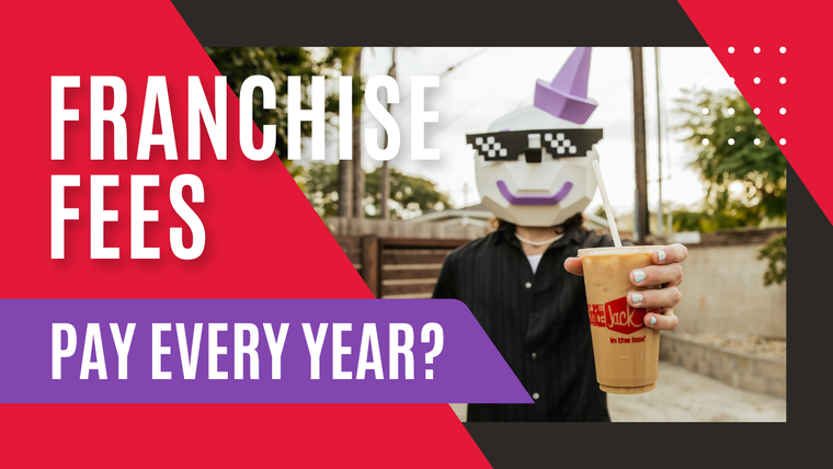 Do I have to pay Jack in the Box Franchise Fees every year? Image of Jack in the Box wearing sunglasses and holding an iced coffee