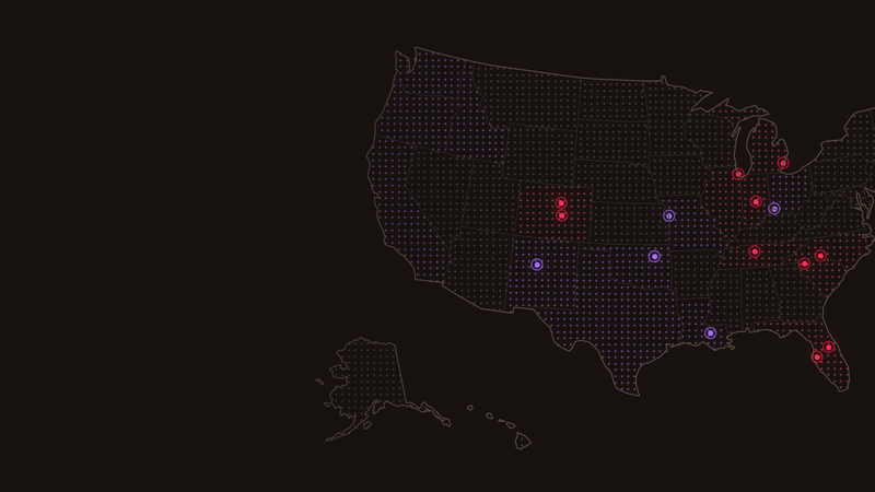 A map of target growth markets for Jack in the Box Franchising