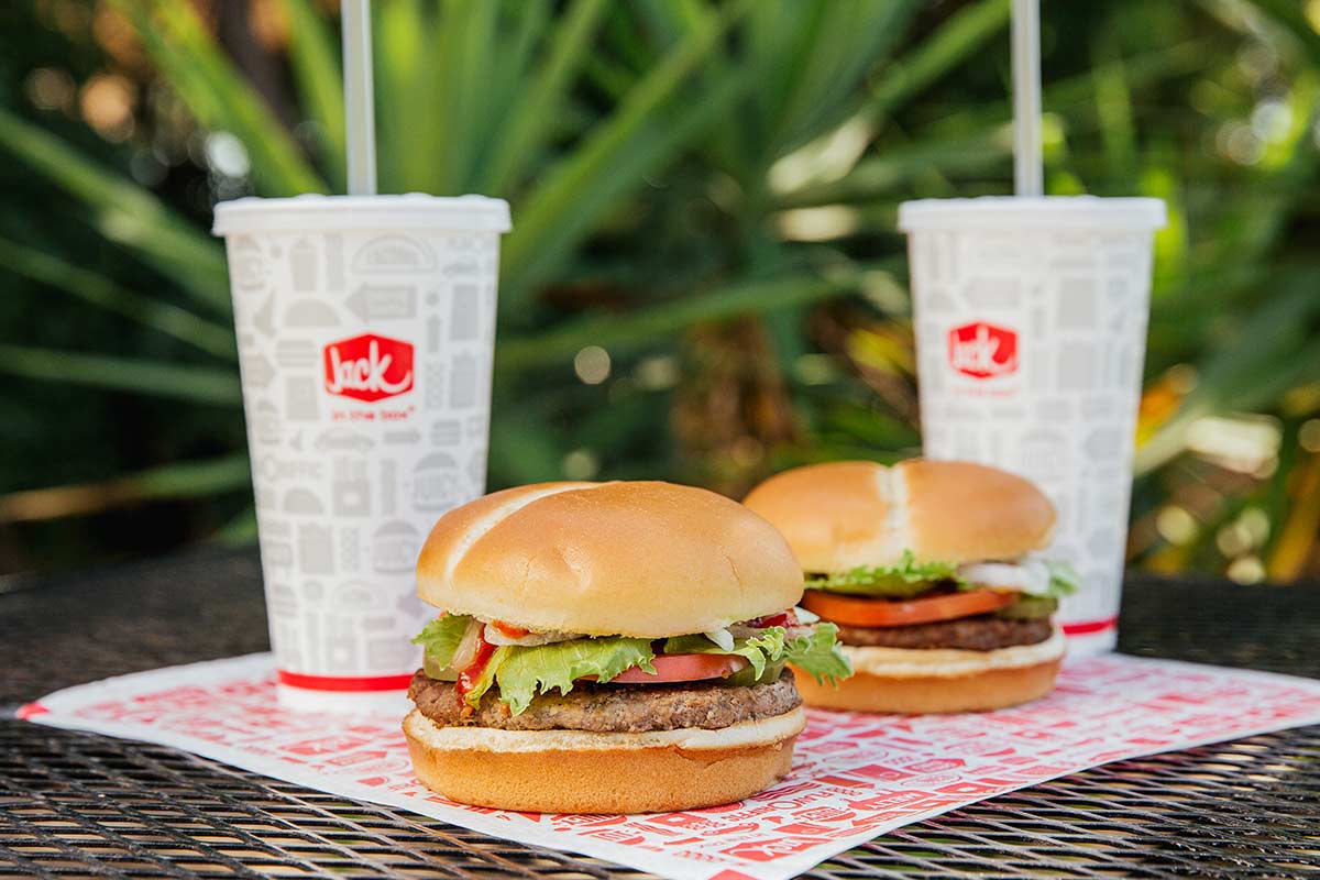 Jack in the Box burgers and drinks